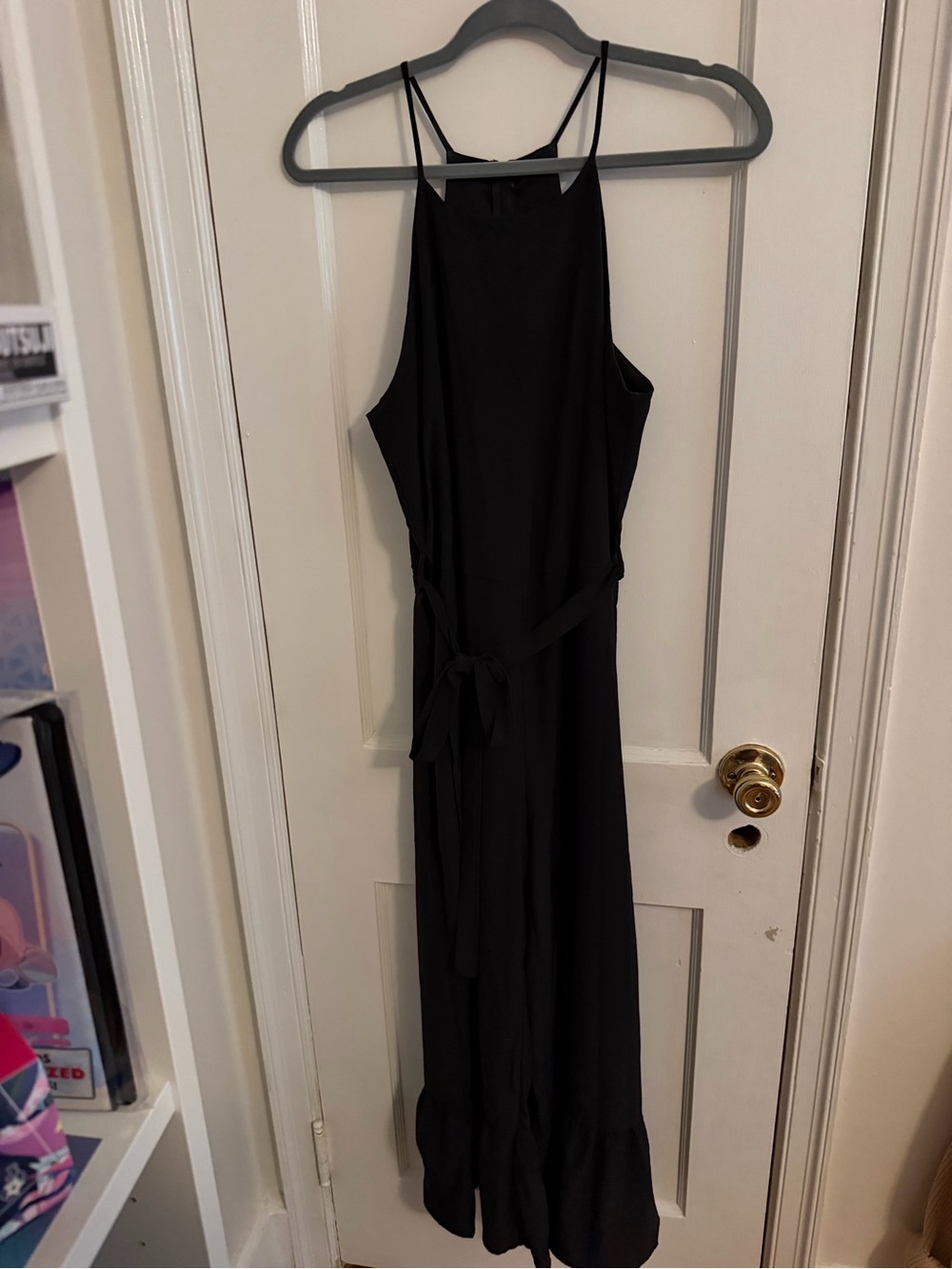 Everly Black Halter Midi Jumpsuit with Waist Tie